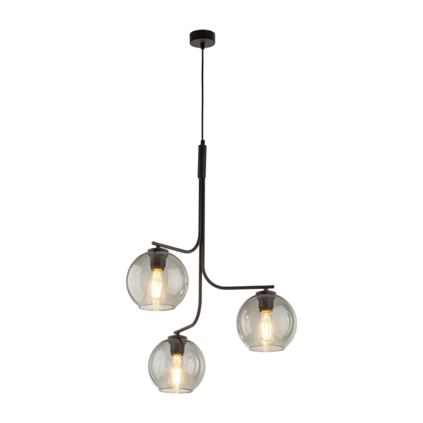 LED luster na sajli CESAR 3xE27/15W/230V crna/zadimljeno-siva