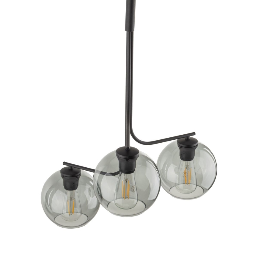 LED luster na sajli CESAR 3xE27/15W/230V crna/zadimljeno-siva