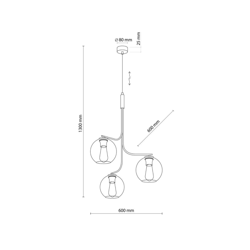 LED luster na sajli CESAR 3xE27/15W/230V crna/zadimljeno-siva