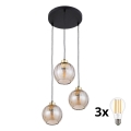LED luster na sajli DEVI 3xE27/15W/230V crna/dimljeno bež
