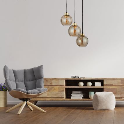 LED luster na sajli DEVI 3xE27/15W/230V crna/dimljeno bež