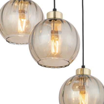 LED luster na sajli DEVI 3xE27/15W/230V crna/dimljeno bež