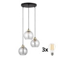 LED luster na sajli DEVI 3xE27/15W/230V crna/prozirna