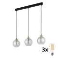 LED luster na sajli DEVI 3xE27/15W/230V crna/prozirna