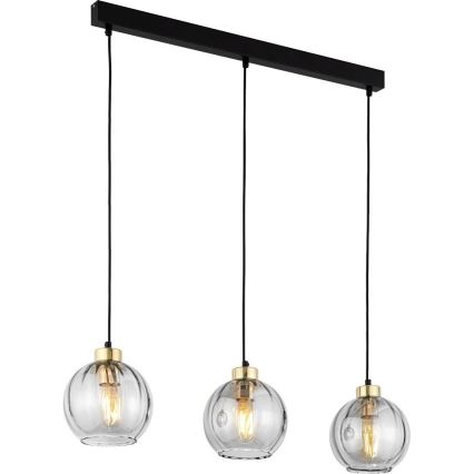 LED luster na sajli DEVI 3xE27/15W/230V crna/prozirna