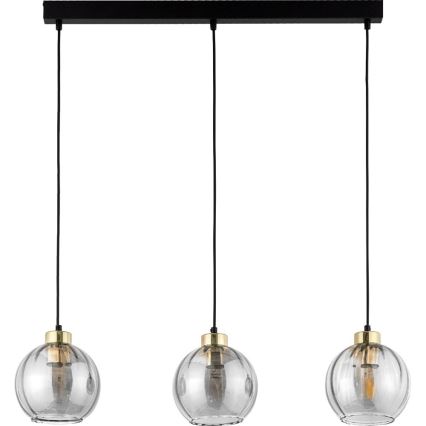 LED luster na sajli DEVI 3xE27/15W/230V crna/prozirna