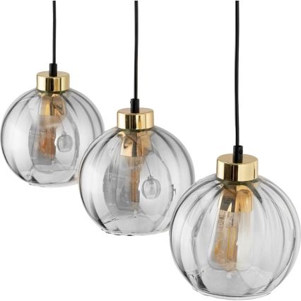 LED luster na sajli DEVI 3xE27/15W/230V crna/prozirna