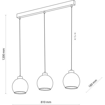 LED luster na sajli DEVI 3xE27/15W/230V crna/prozirna