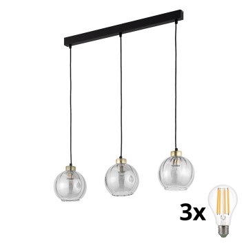 LED luster na sajli DEVI 3xE27/15W/230V crna/zadimljena