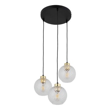 LED luster na sajli DEVON 3xE27/15W/230V crna/prozirna