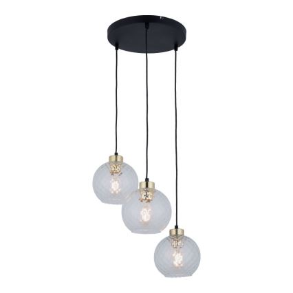 LED luster na sajli DEVON 3xE27/15W/230V crna/prozirna