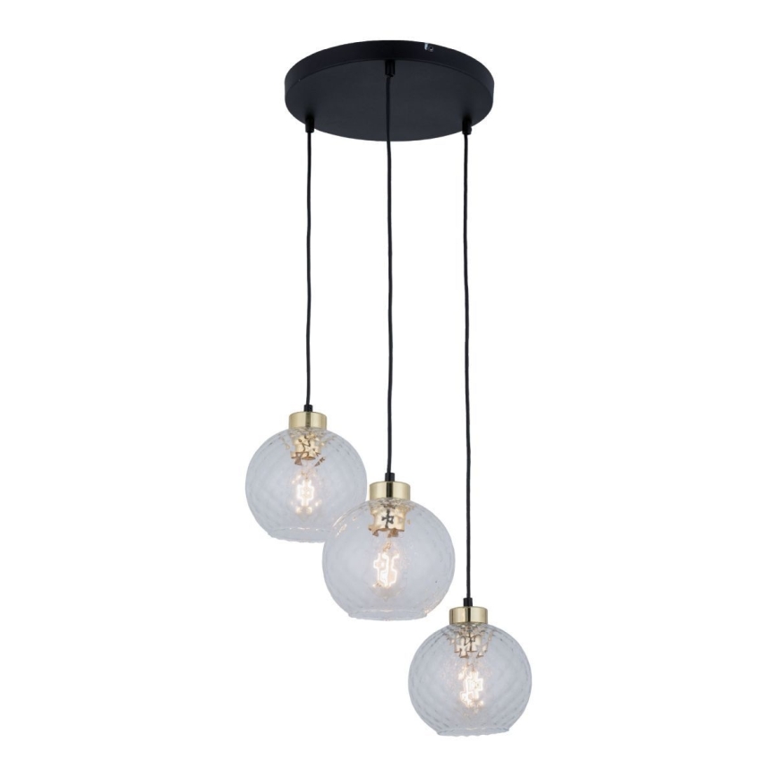 LED luster na sajli DEVON 3xE27/15W/230V crna/prozirna