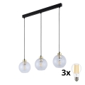 LED luster na sajli DEVON 3xE27/15W/230V crna/prozirna