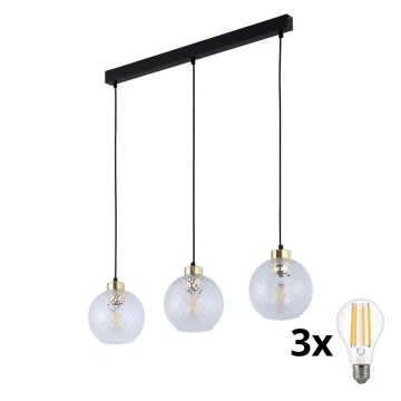 LED luster na sajli DEVON 3xE27/15W/230V crna/prozirna