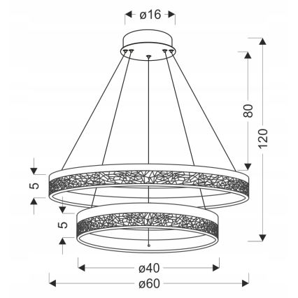 LED luster na sajli FROZI LED/38W/230V pr. 60 cm crna