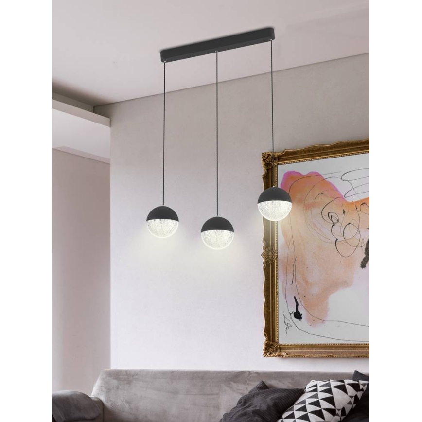 LED luster na sajli FURNI 3xLED/5W/230V crna