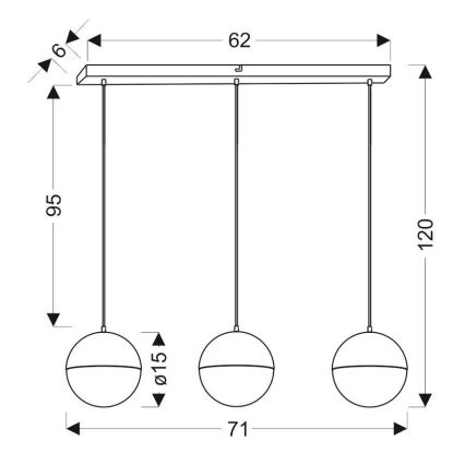 LED luster na sajli FURNI 3xLED/5W/230V crna