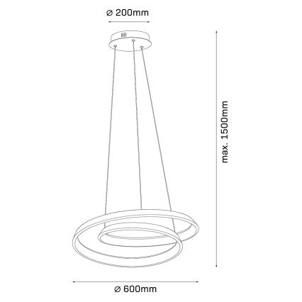 LED luster na sajli GLOW, 75W, 230V, 4000K, Ø 60 cm, zlatna
