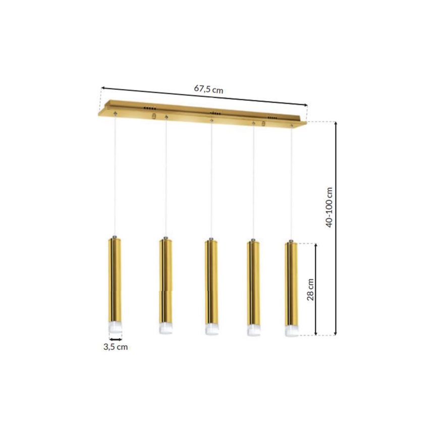 LED Luster na sajli GOLDIE 5xLED/25W/230V zlatna