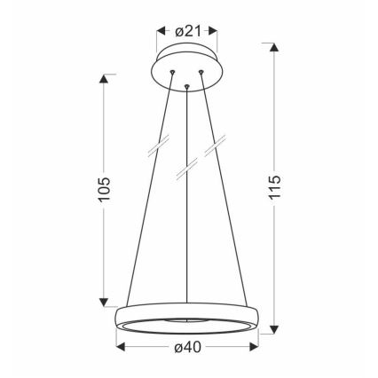 LED Luster na sajli HASHIM LED/22W/230V pr. 40 cm bakrena