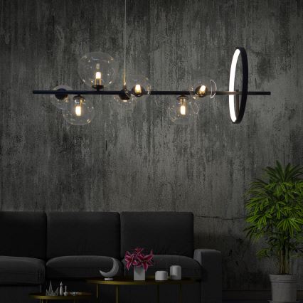 LED Luster na sajli HYBRID LED/15W/230V + 7xG9/6W 4000K crna