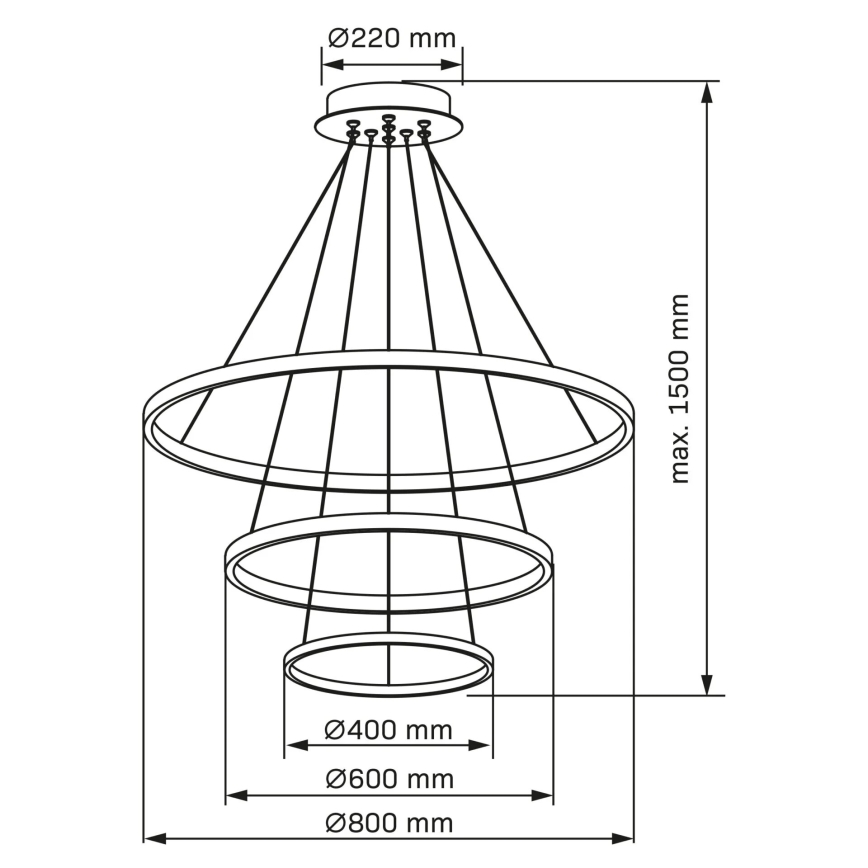 LED Luster na sajli LEA LED/60W/230V 4000K pr. 80 cm crna