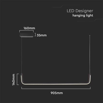 LED Luster na sajli LED/12W/230V 4000K crna