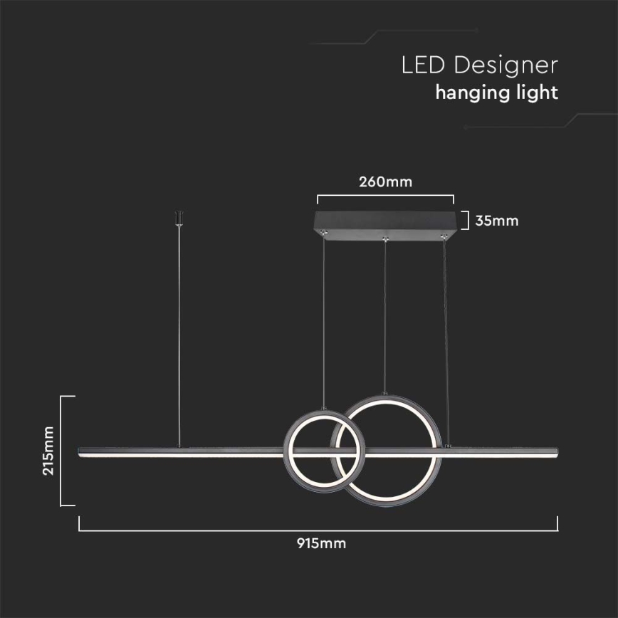 LED Luster na sajli LED/15W/230V 4000K crna