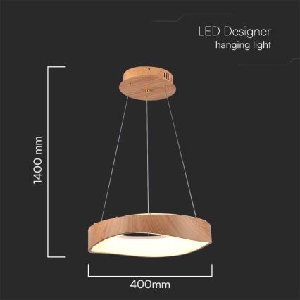 LED Luster na sajli LED/18W/230V 3000K ø 40 cm smeđa