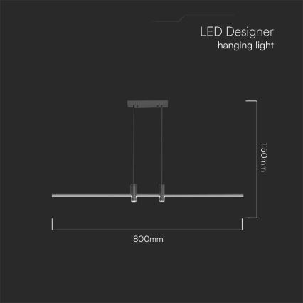 LED Luster na sajli LED/19W/230V 4000K crna