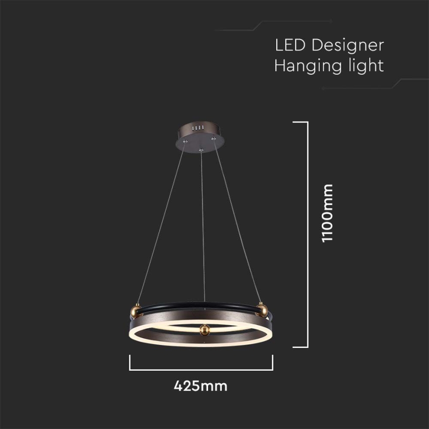 LED Luster na sajli LED/20W/230V 3000K pr. 42 cm smeđa
