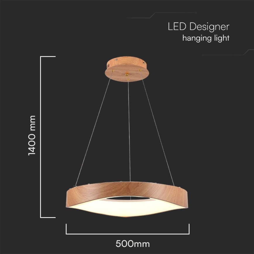LED Luster na sajli LED/25W/230V 3000K ø 50 cm smeđa