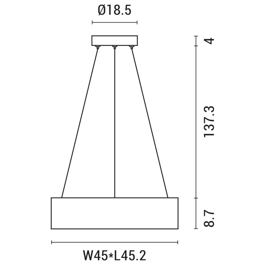 LED Luster na sajli LED/30W/230V 3000K 45x45 cm crna