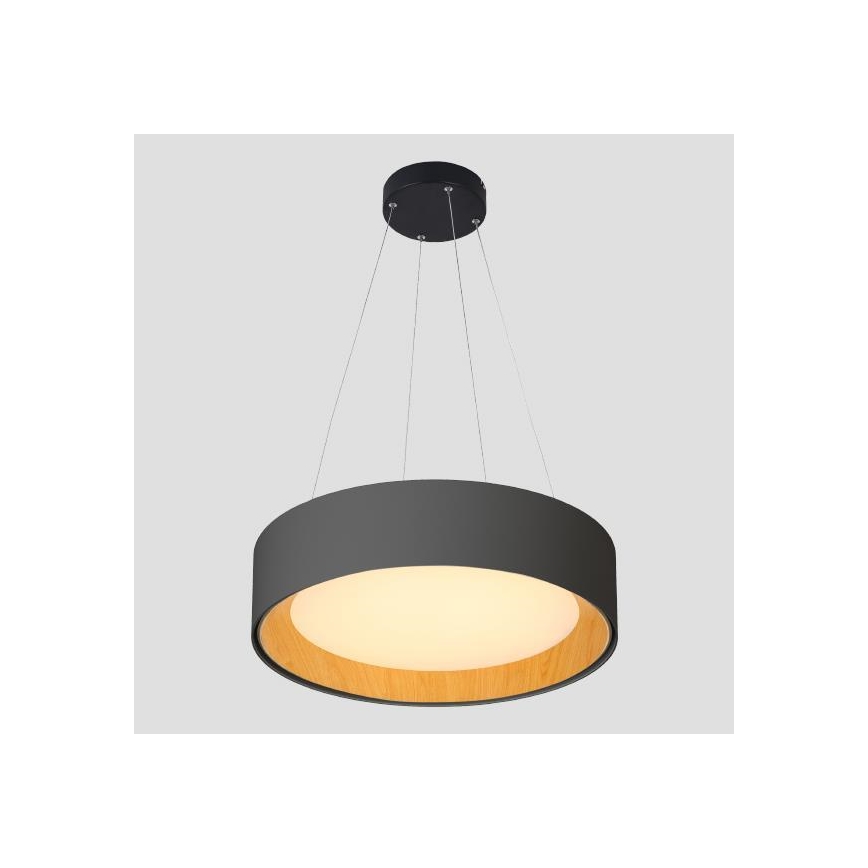 LED Luster na sajli LED/30W/230V 3000K pr. 45 cm crna/hrast