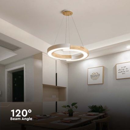 LED Luster na sajli LED/32W/230V 3000K bijela/drvo