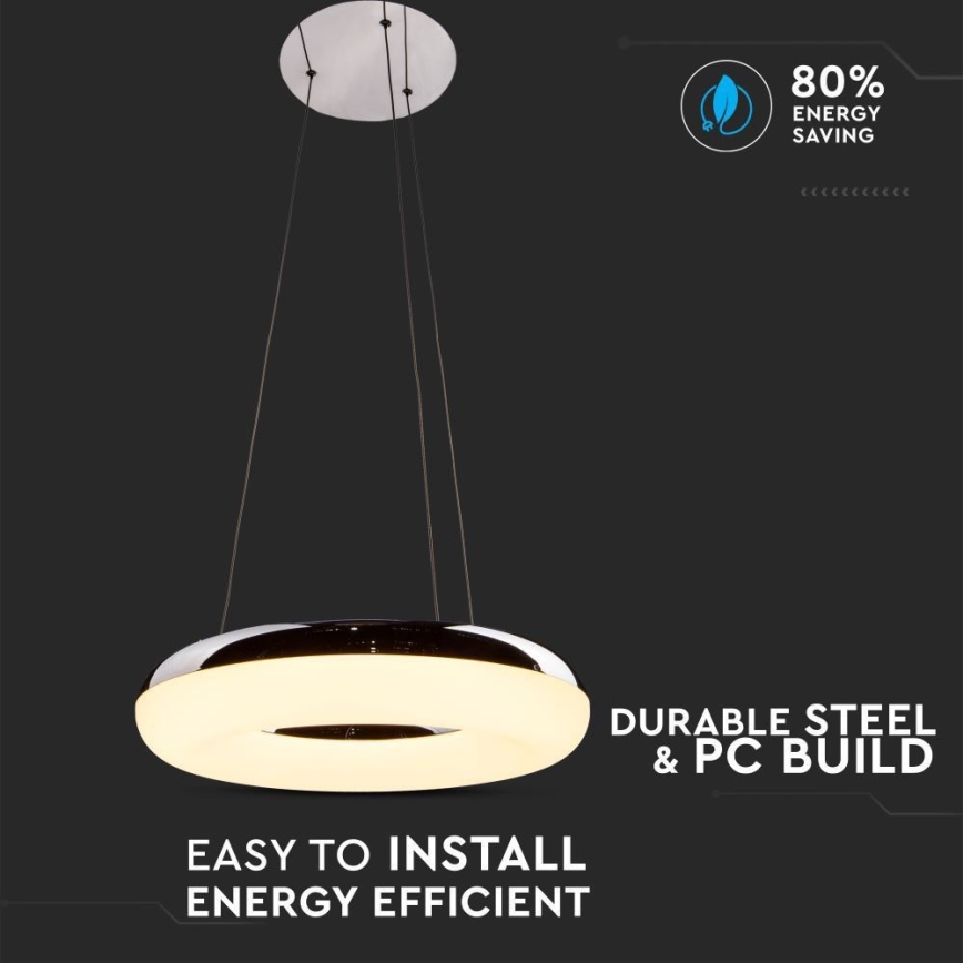 LED Luster na sajli LED/40W/230V 3000K pr. 40 cm sjajni krom