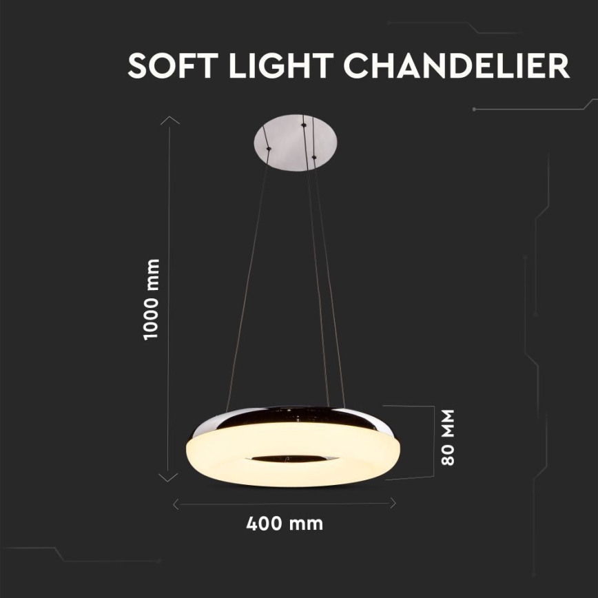 LED Luster na sajli LED/40W/230V 3000K pr. 40 cm sjajni krom