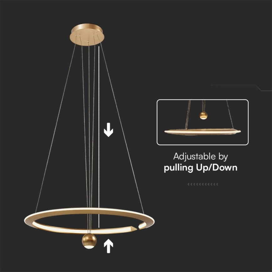 LED Luster na sajli LED/45W/230V 3000K pr. 62 cm zlatna