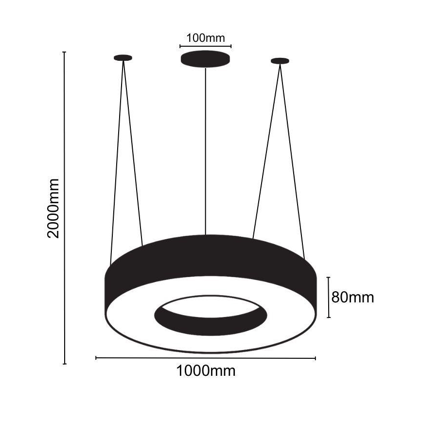 LED Luster na sajli LED/50W/230V 4000K pr. 100 cm crna