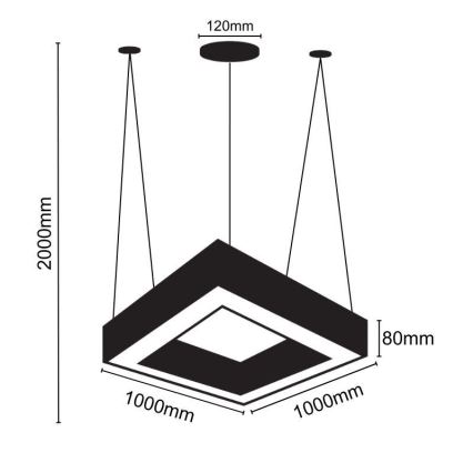 LED Luster na sajli LED/70W/230V 4000K 100x100 cm crna