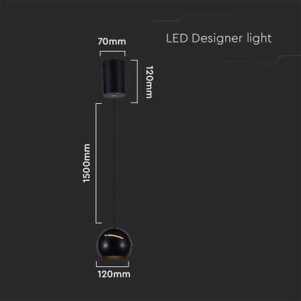 LED Luster na sajli LED/8,5W/230V 3000K crna