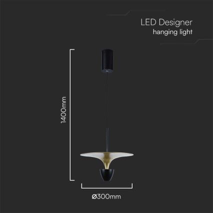 LED Luster na sajli LED/9W/230V 4000K crna/zlatna