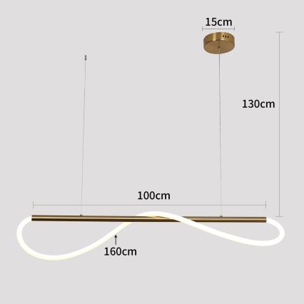 LED luster na sajli MELECA LED/24W/230V 3000/4000/6000K 100 cm zlatna