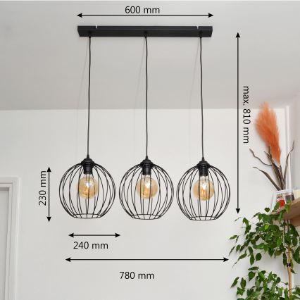 LED Luster na sajli MERCURE 3xE27/15W/230V
