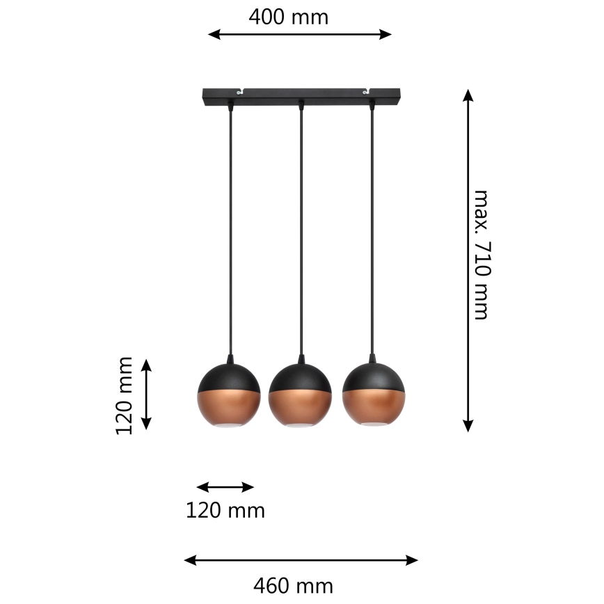 LED Luster na sajli MIDWAY 3xGU10/4,8W/230V crna/bakrena