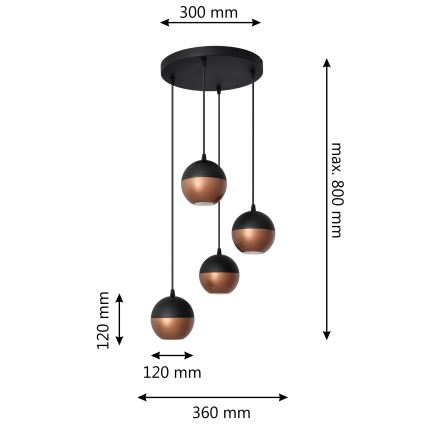 LED Luster na sajli MIDWAY 4xGU10/4,8W/230V crna/bakrena
