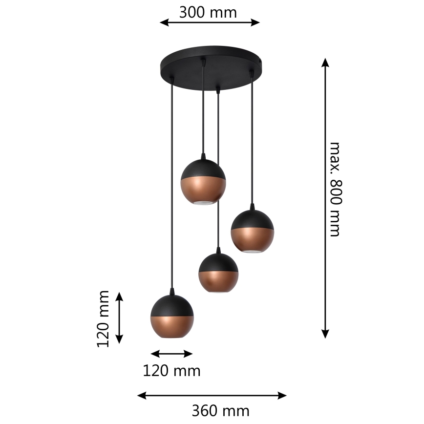 LED Luster na sajli MIDWAY 4xGU10/4,8W/230V crna/bakrena