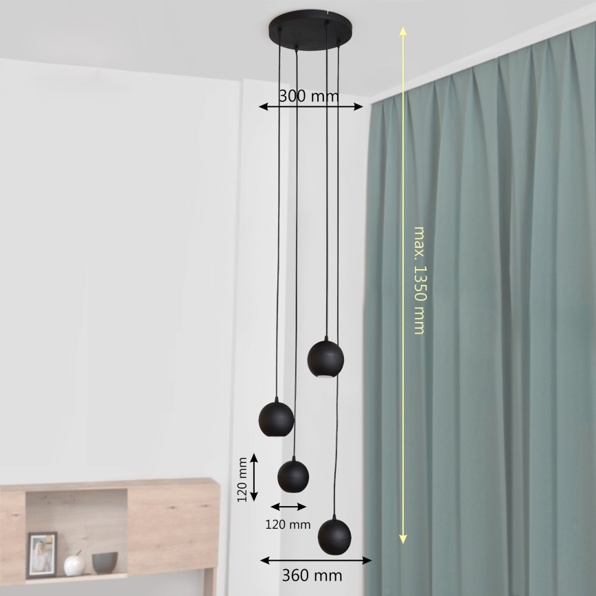LED Luster na sajli MIDWAY 4xGU10/4,8W/230V crna