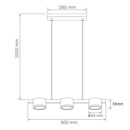 LED Luster na sajli MIRELLA 3xGX53/6W/230V crna