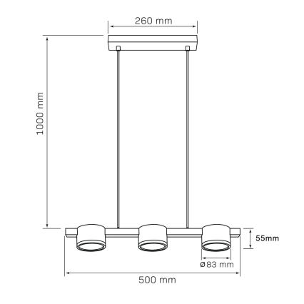 LED Luster na sajli MIRELLA 3xGX53/6W/230V zlatna/crna